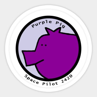 Portrait of Space Pilot Purple Pig Sticker